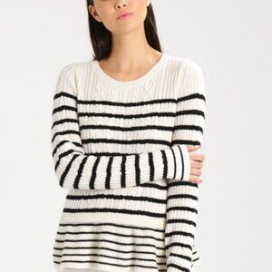 BANANA REPUBLIC Striped  Wool Cashmere Peplum Cable Knit Sweater